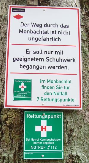 Rettungspunkte in der Monbachschlucht Rettungspunkte in der Monbachschlucht